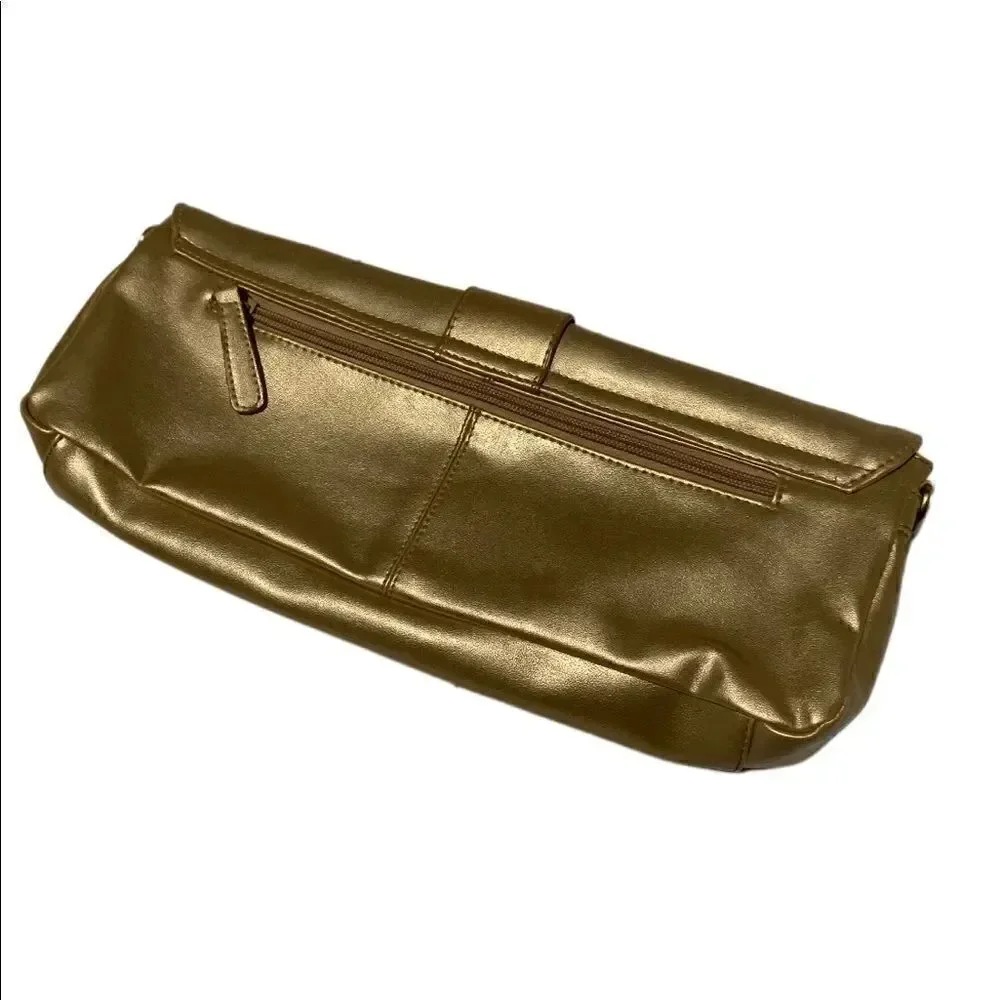 Gold Vegan Leather Clutch W/Removable Chain Strap